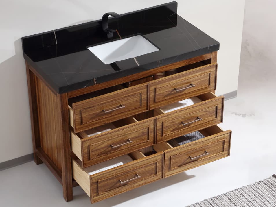 Legion Furniture Wk Series Ebony Light Brown Vanity With Black Natural Top