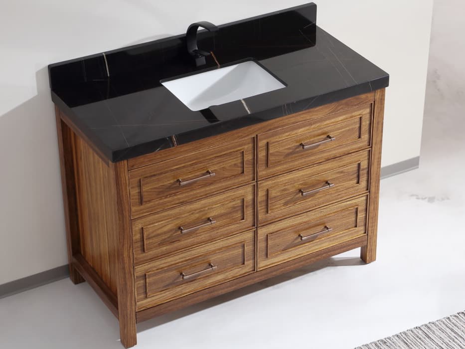 Legion Furniture Wk Series Ebony Light Brown Vanity With Black Natural Top