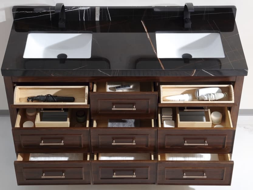 Legion Furniture Wk Series Ebony Dark Brown Vanity With Black Natural Top