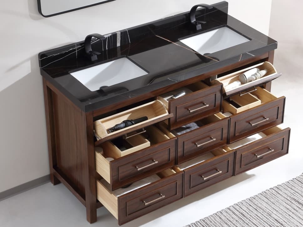 Legion Furniture Wk Series Ebony Dark Brown Vanity With Black Natural Top