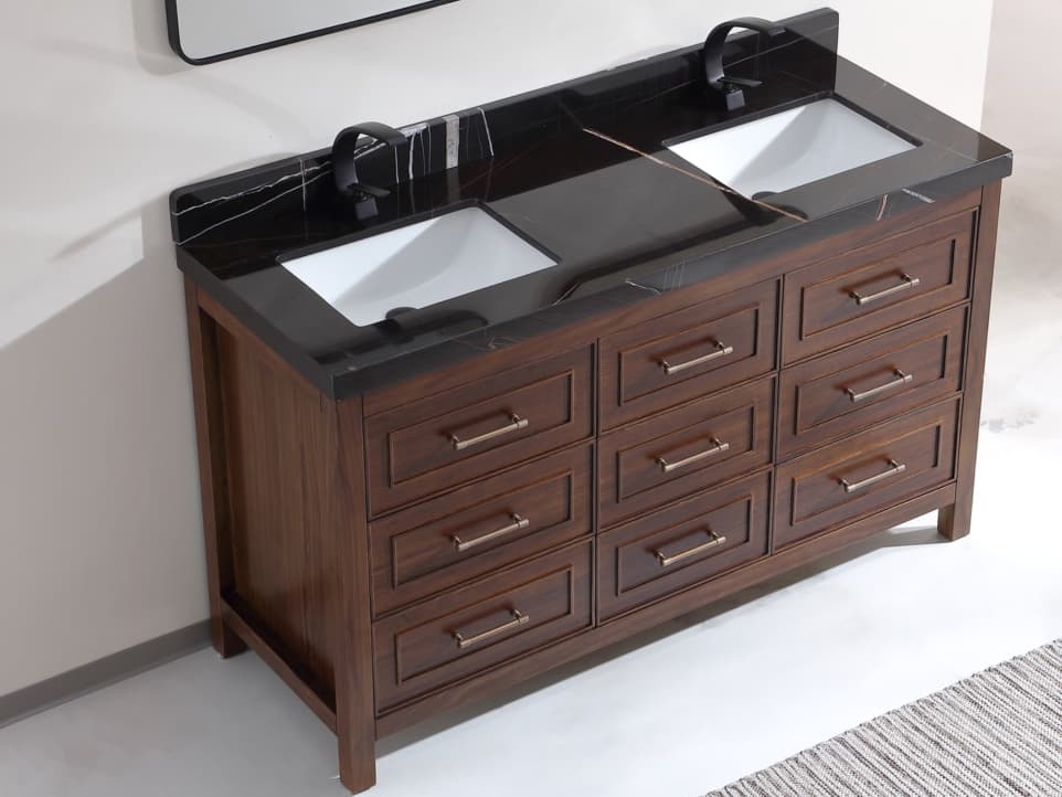 Legion Furniture Wk Series Ebony Dark Brown Vanity With Black Natural Top