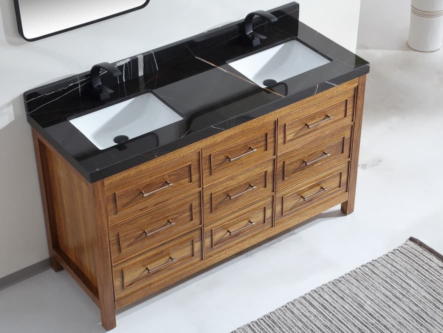Legion Furniture Wk Series Ebony Light Brown Vanity With Black Natural Top