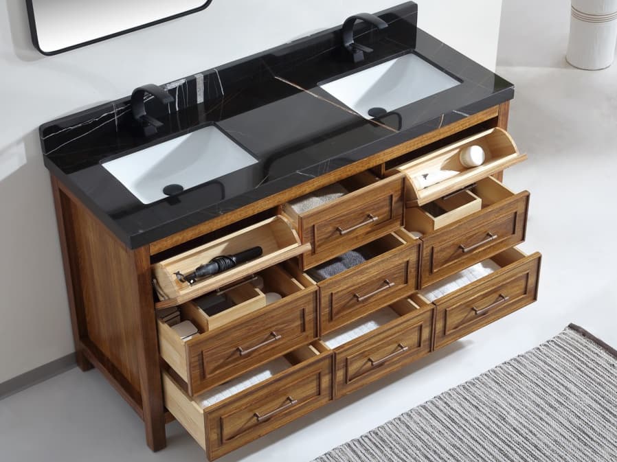 Legion Furniture Wk Series Ebony Light Brown Vanity With Black Natural Top