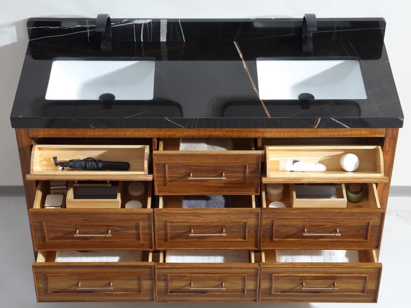 Legion Furniture Wk Series Ebony Light Brown Vanity With Black Natural Top