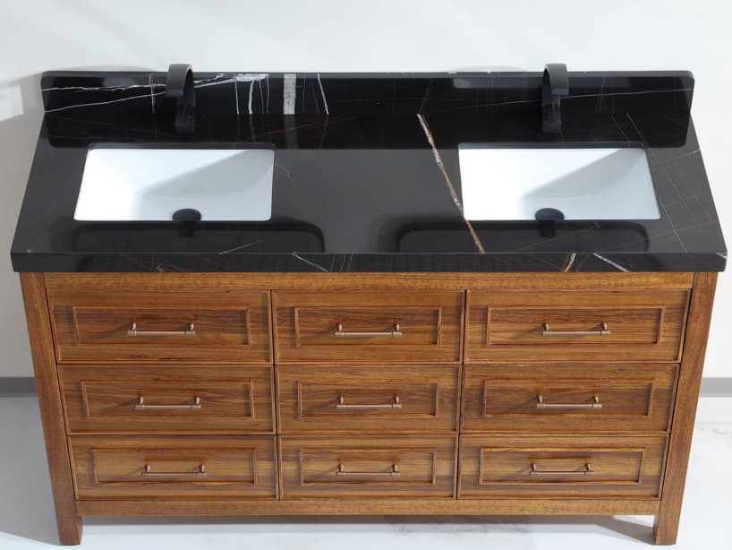 Legion Furniture Wk Series Ebony Light Brown Vanity With Black Natural Top