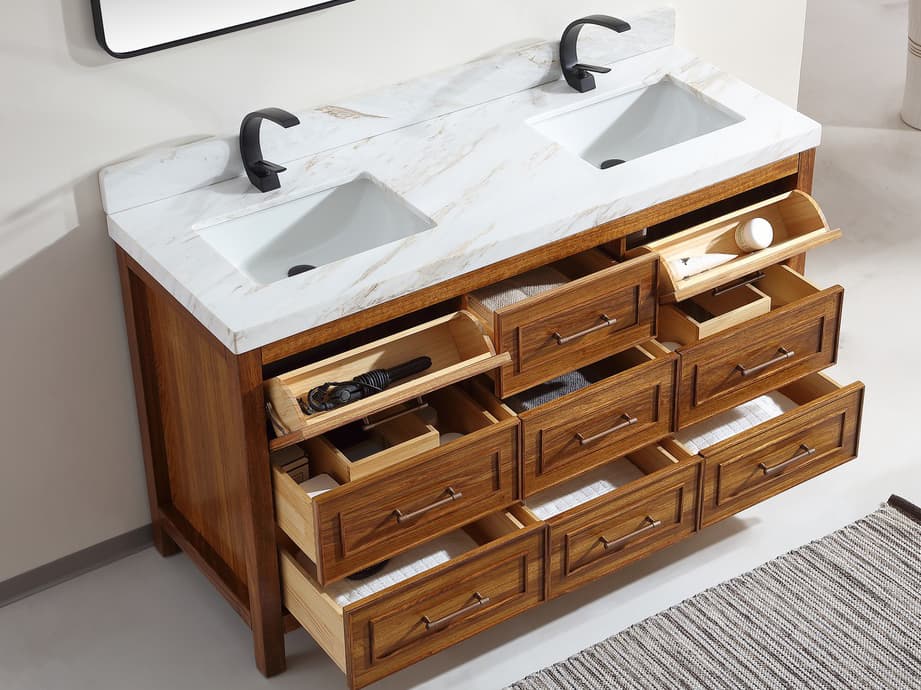 Legion Furniture Wk Series Ebony Light Brown Vanity With White Natural Top