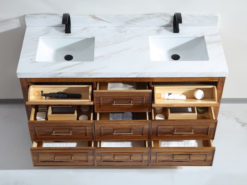 Legion Furniture Wk Series Ebony Light Brown Vanity With White Natural Top