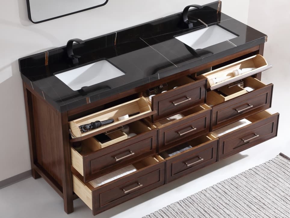 Legion Furniture Wk Series Ebony Dark Brown Vanity With Black Natural Top
