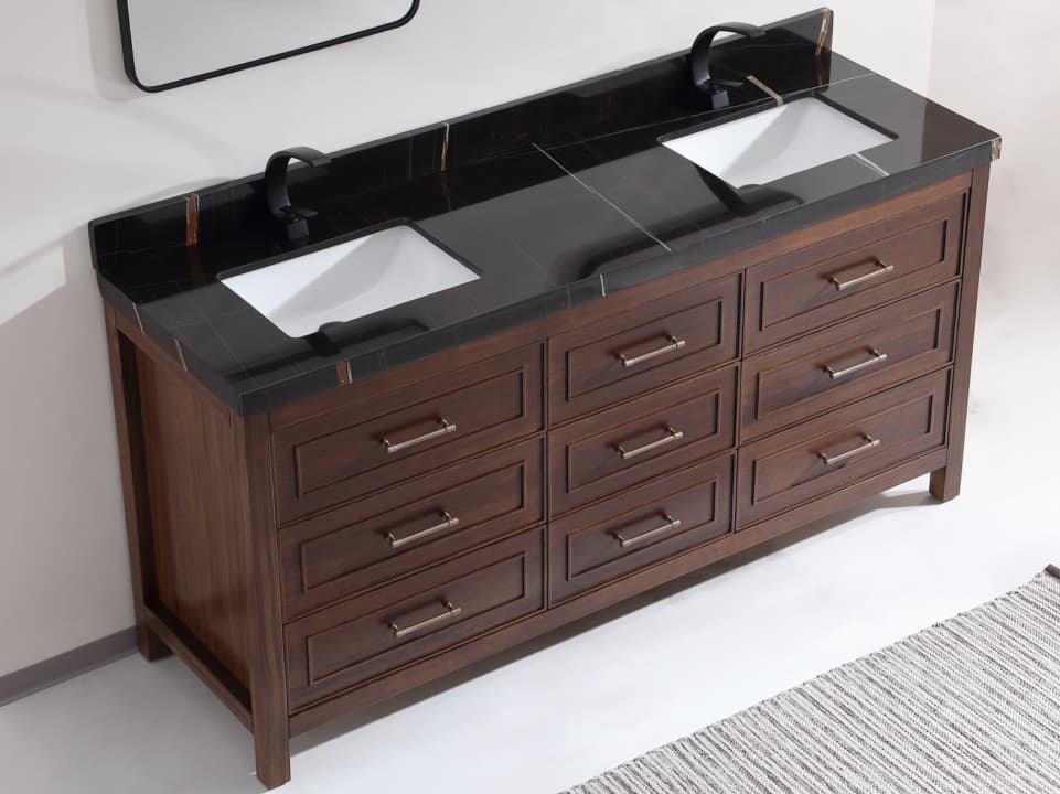 Legion Furniture Wk Series Ebony Dark Brown Vanity With Black Natural Top
