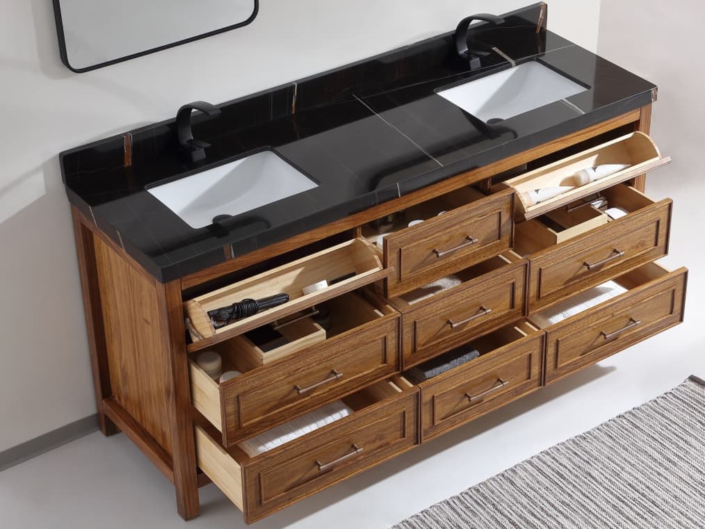 Legion Furniture Wk Series Ebony Light Brown Vanity With Black Natural Top