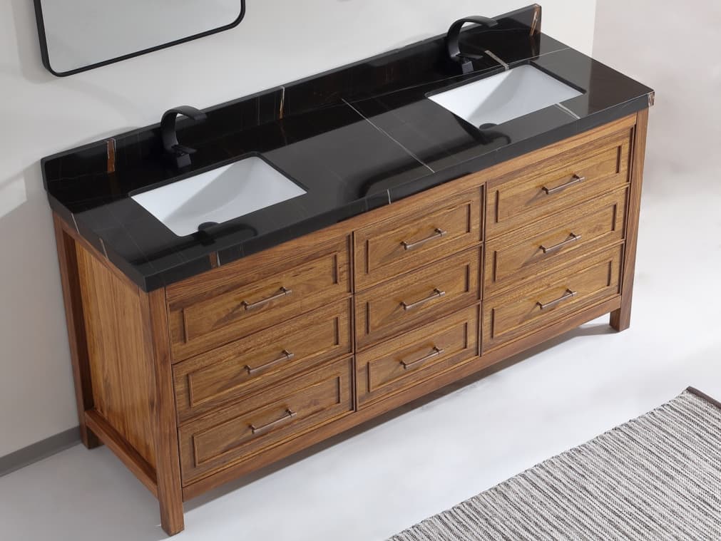 Legion Furniture Wk Series Ebony Light Brown Vanity With Black Natural Top