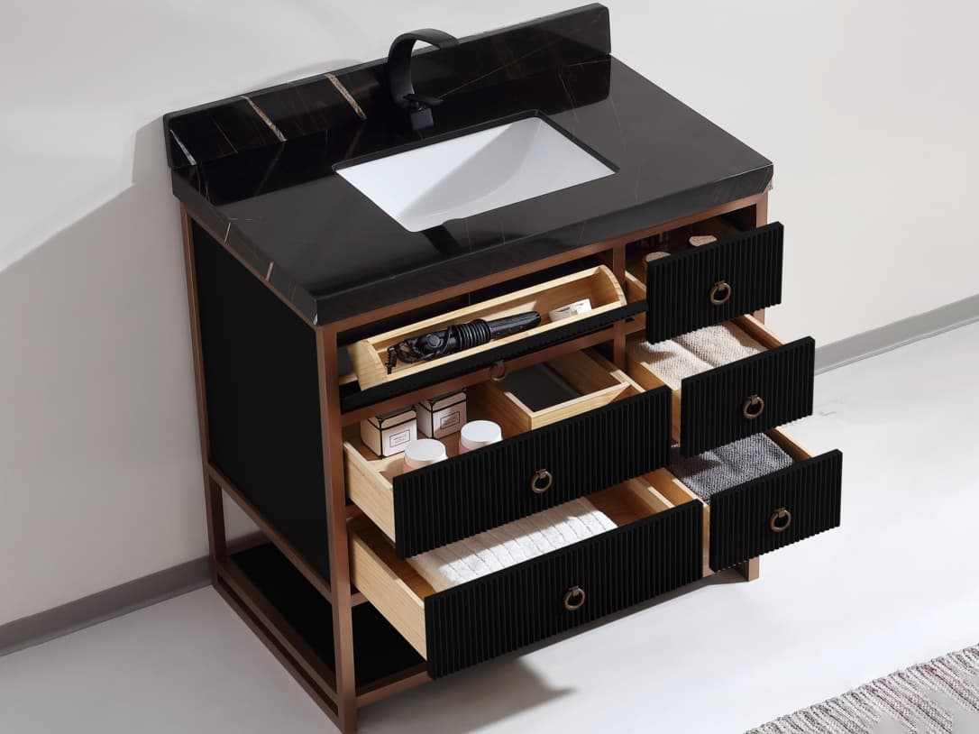 Legion Furniture Wk Series Tricorn Black Vanity With Black Natural Top