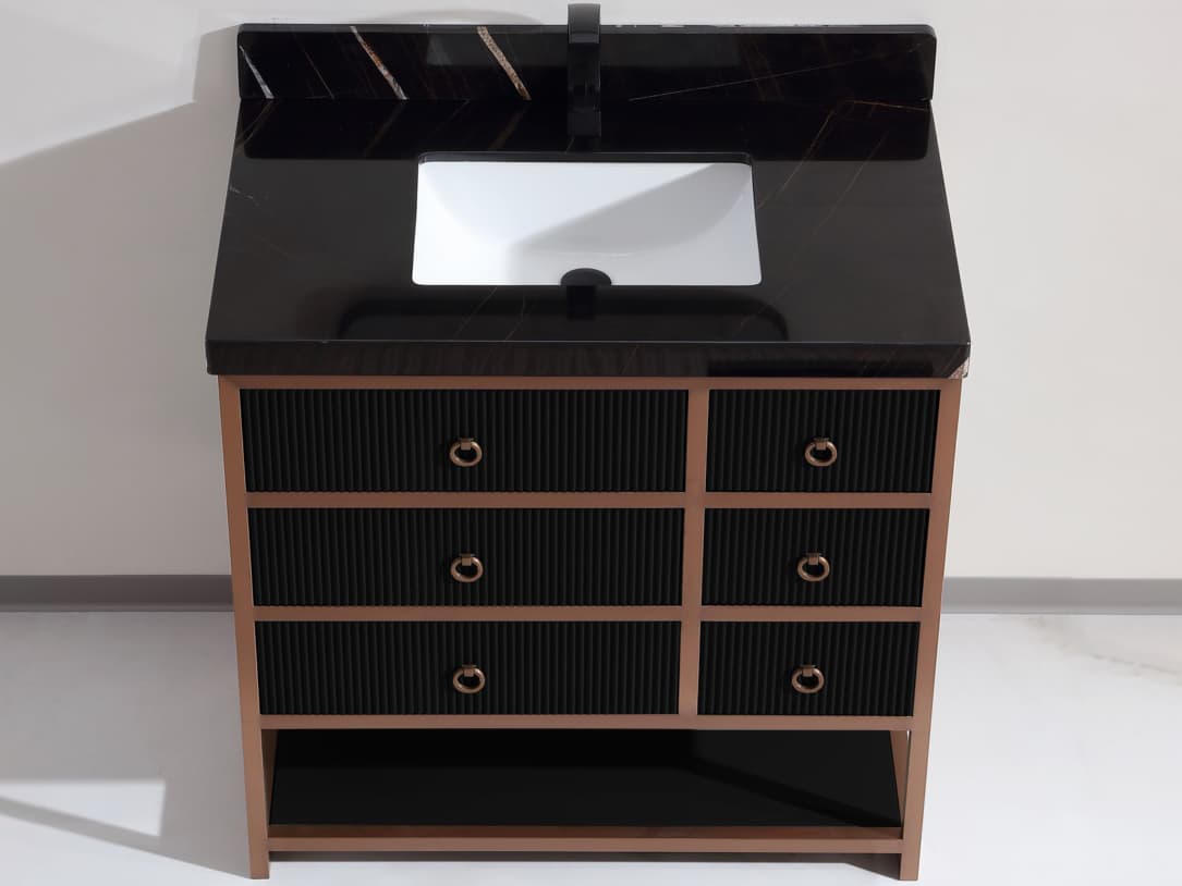 Legion Furniture Wk Series Tricorn Black Vanity With Black Natural Top