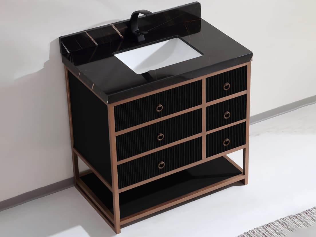 Legion Furniture Wk Series Tricorn Black Vanity With Black Natural Top