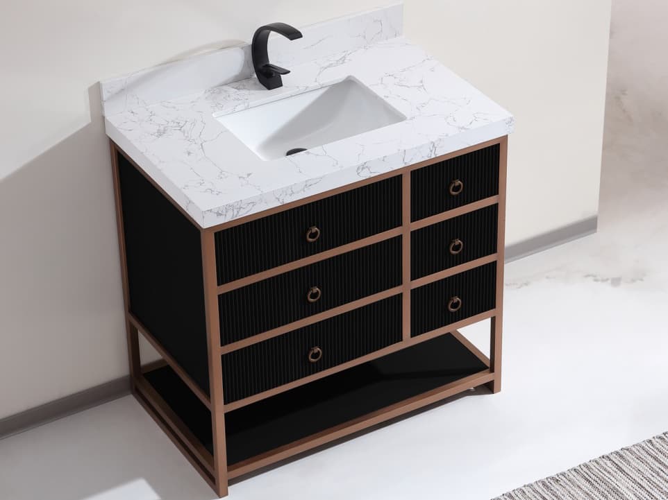 Legion Furniture Wk Series Tricorn Black Vanity With White Artificial Top