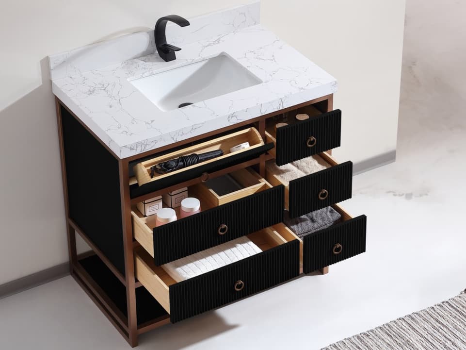 Legion Furniture Wk Series Tricorn Black Vanity With White Artificial Top