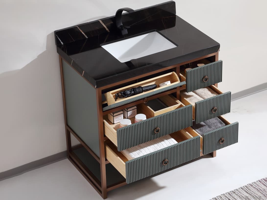 Legion Furniture Wk Series Pewter Green Vanity With Black Natural Top