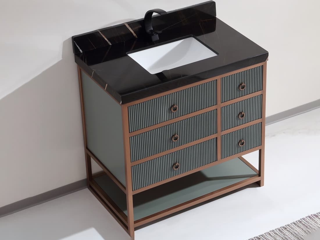 Legion Furniture Wk Series Pewter Green Vanity With Black Natural Top