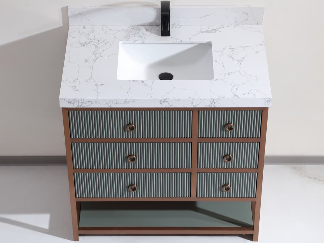 Legion Furniture Wk Series Pewter Green Vanity With White Artificial Top