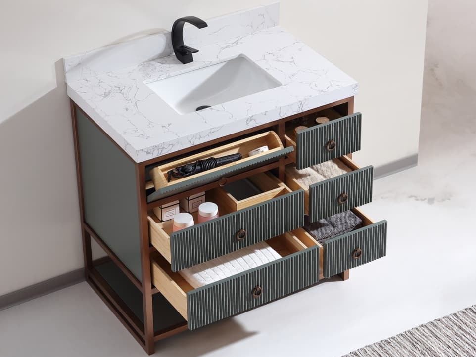 Legion Furniture Wk Series Pewter Green Vanity With White Artificial Top