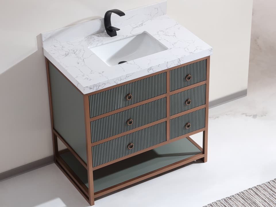 Legion Furniture Wk Series Pewter Green Vanity With White Artificial Top
