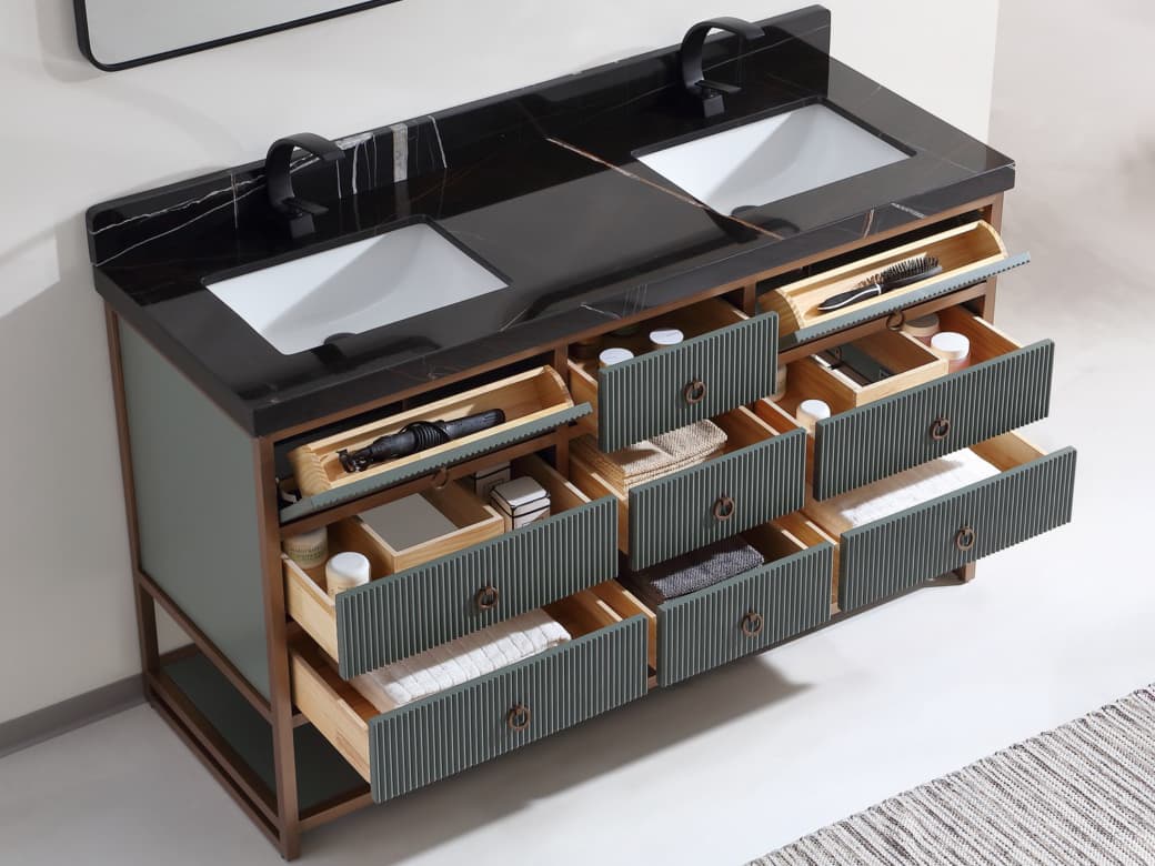 Legion Furniture Wk Series Pewter Green Vanity With Black Natural Top