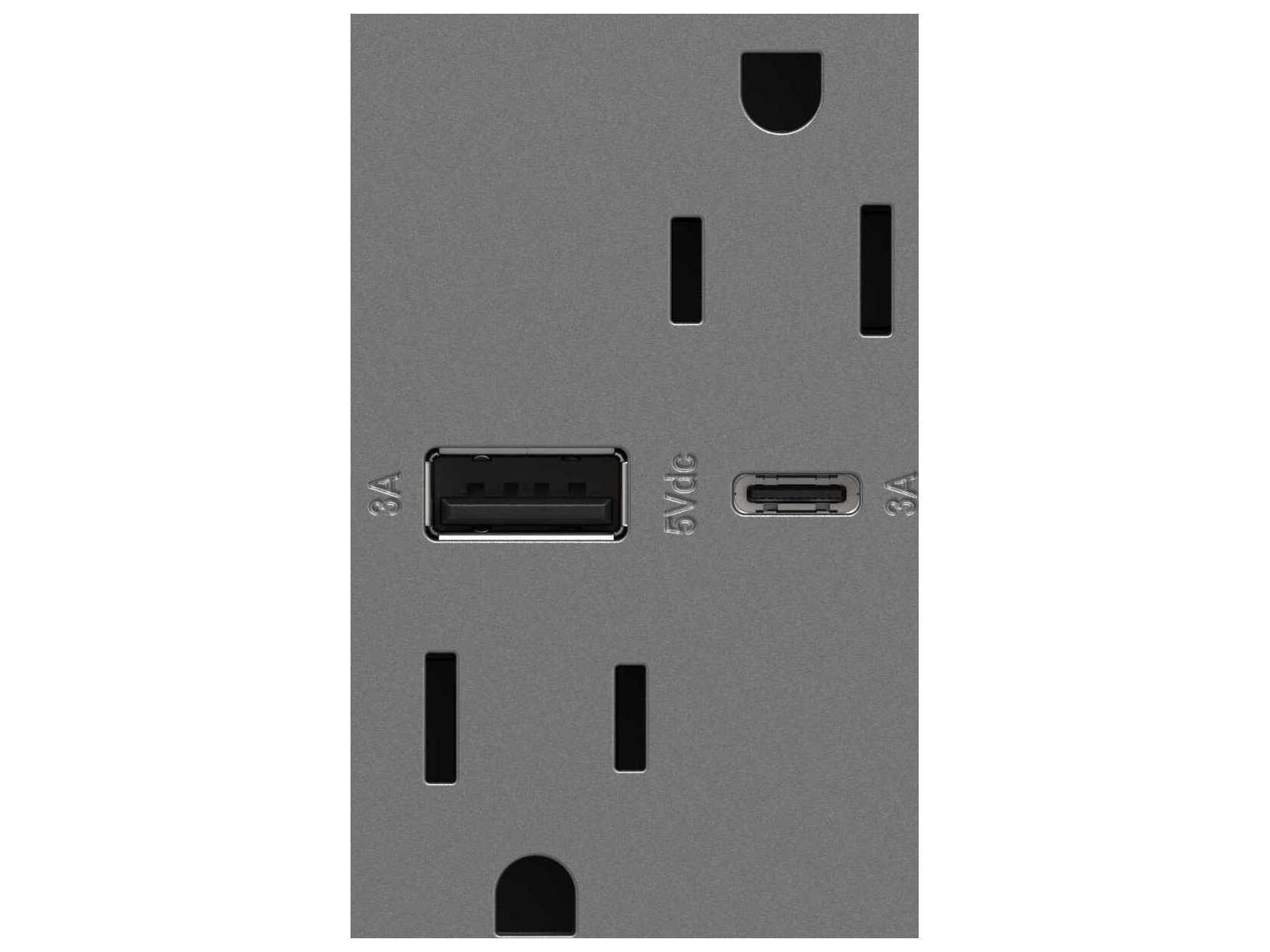 Legrand Adorne Magnesium Tamper-Resistant Ultra-Fast USB Type-A/C Outlet