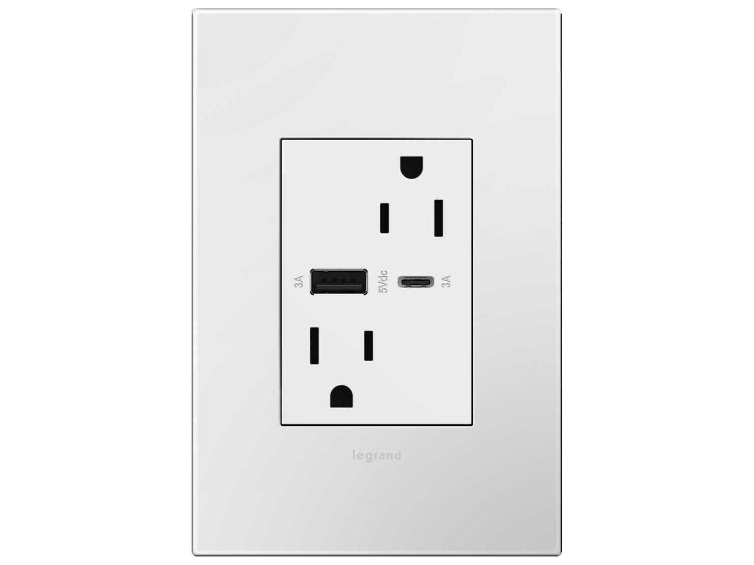Legrand Adorne White Tamper-Resistant Ultra-Fast USB Type-A/C Outlet