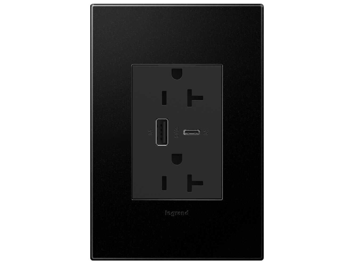 Legrand Adorne Graphite Tamper-Resistant Ultra-Fast USB Type-A/C Outlet
