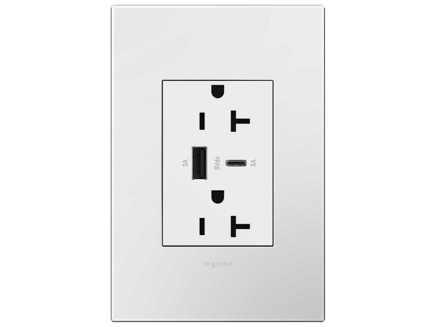 Legrand Adorne White Tamper-Resistant Ultra-Fast USB Type-A/C Outlet
