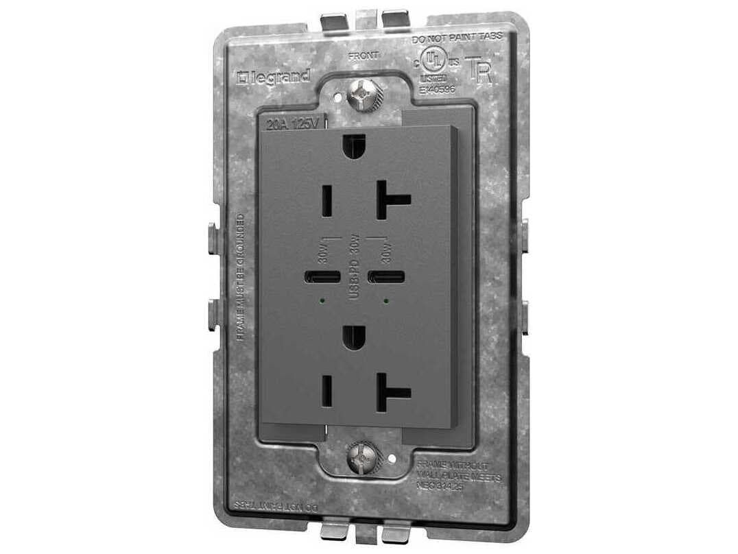 Legrand Adorne Magnesium Tamper-Resistant Ultra-Fast Plus Power Delivery USB Type-C/C Outlet
