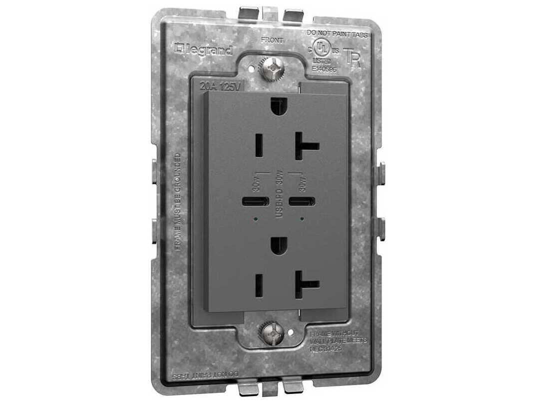Legrand Adorne Magnesium Tamper-Resistant Ultra-Fast Plus Power Delivery USB Type-C/C Outlet