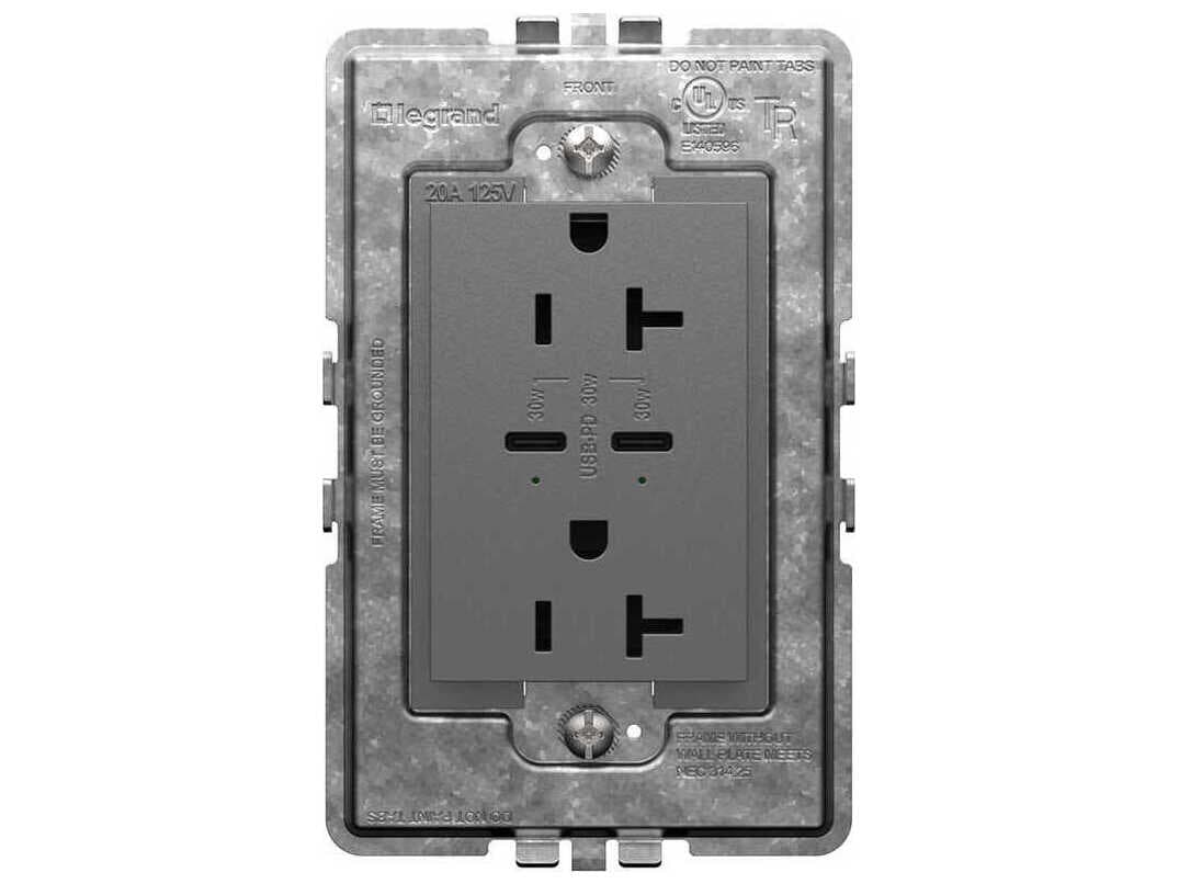 Legrand Adorne Magnesium Tamper-Resistant Ultra-Fast Plus Power Delivery USB Type-C/C Outlet