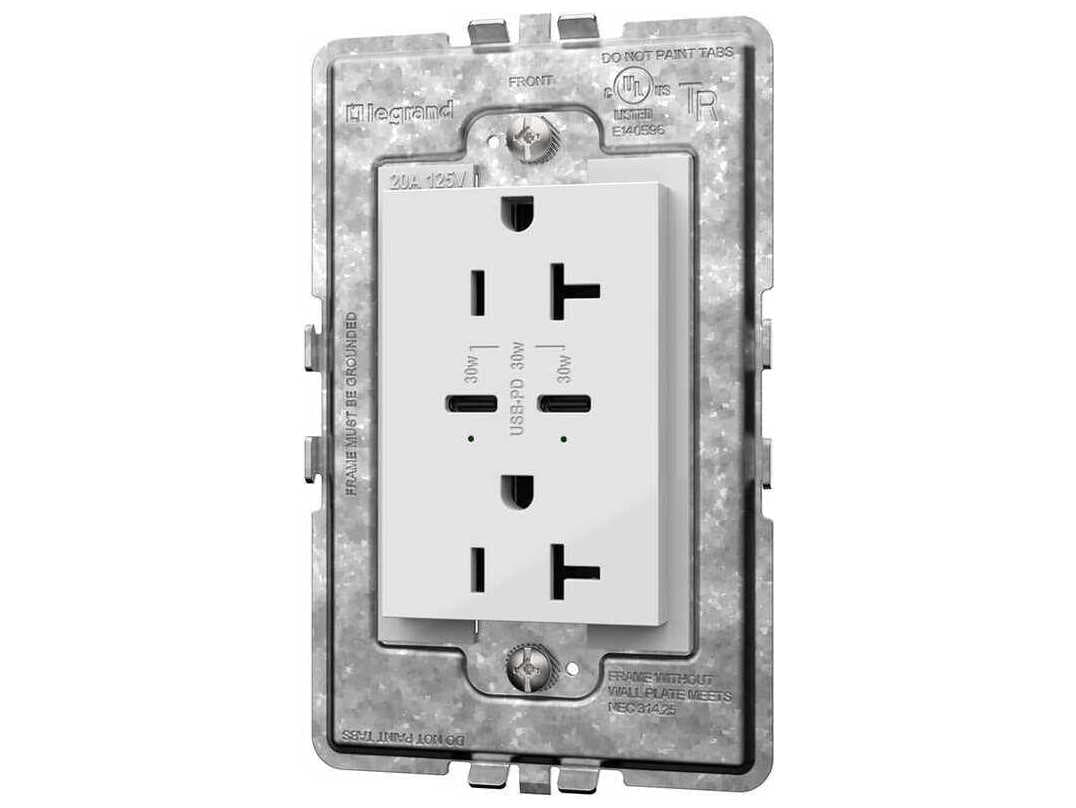 Legrand Adorne White Tamper-Resistant Ultra-Fast Plus Power Delivery USB Type-C/C Outlet