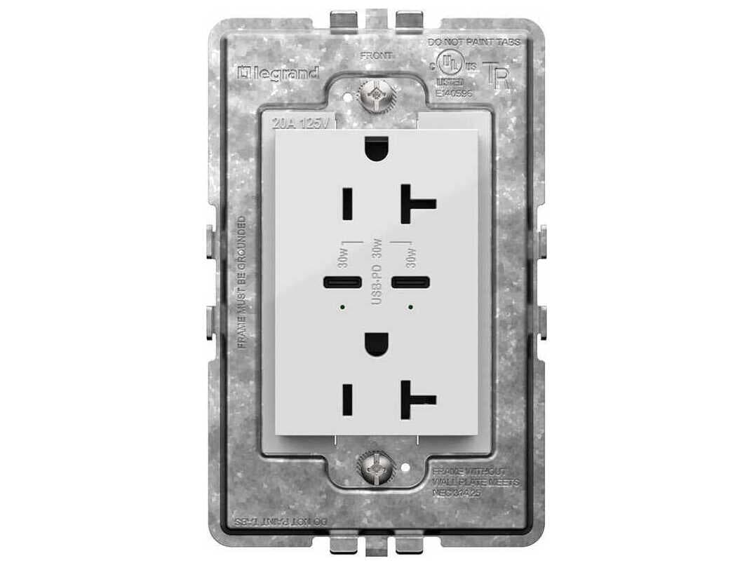 Legrand Adorne White Tamper-Resistant Ultra-Fast Plus Power Delivery USB Type-C/C Outlet