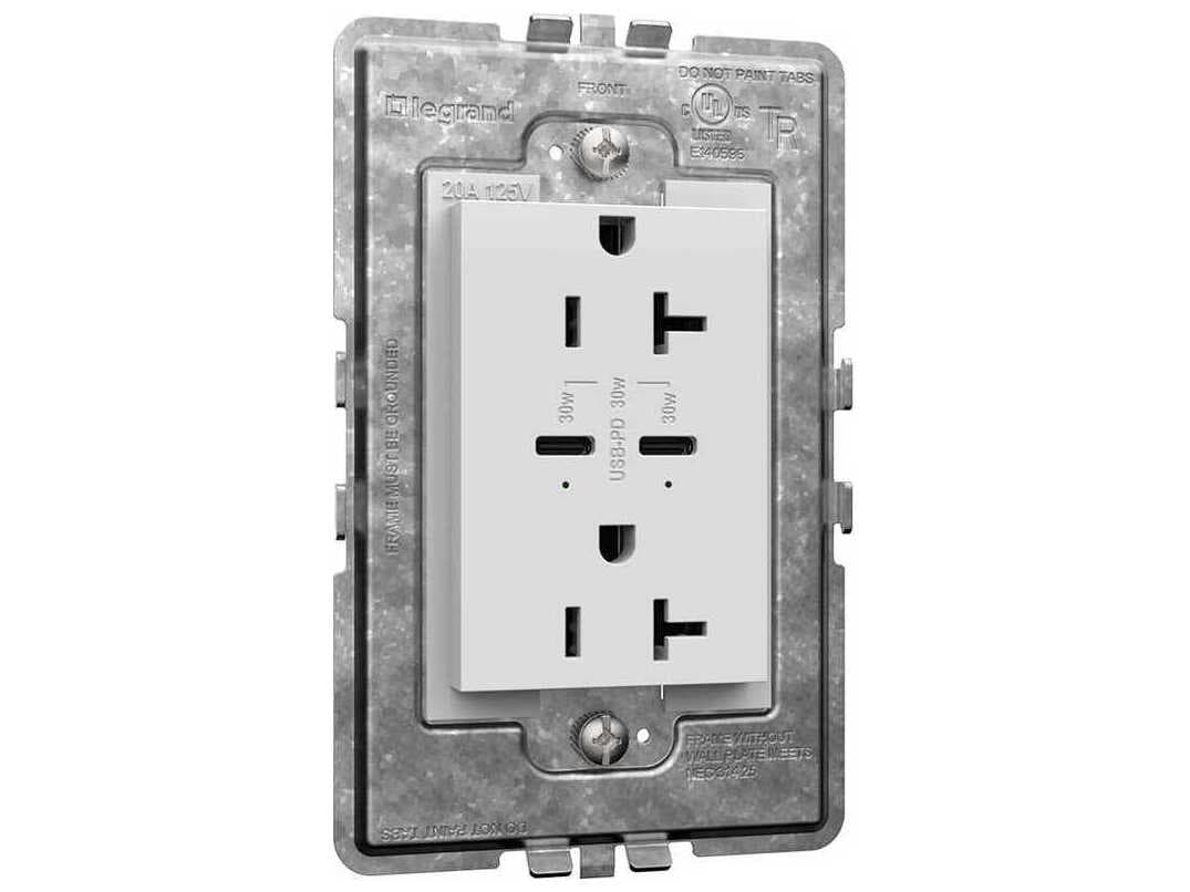 Legrand Adorne White Tamper-Resistant Ultra-Fast Plus Power Delivery USB Type-C/C Outlet