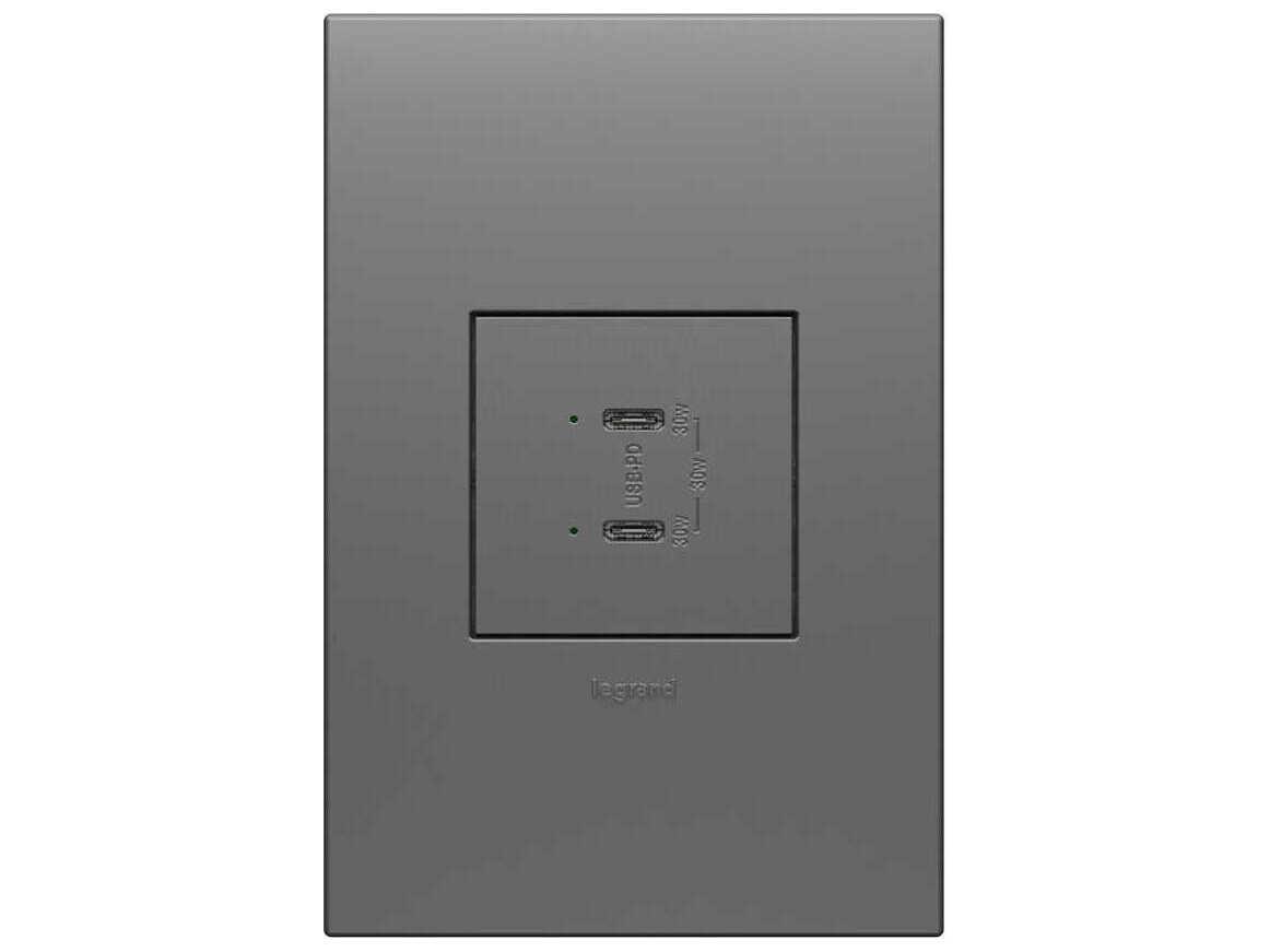 Legrand Adorne Magnesium Ultra-Fast Plus Power Delivery USB Type-C/C Outlet Module