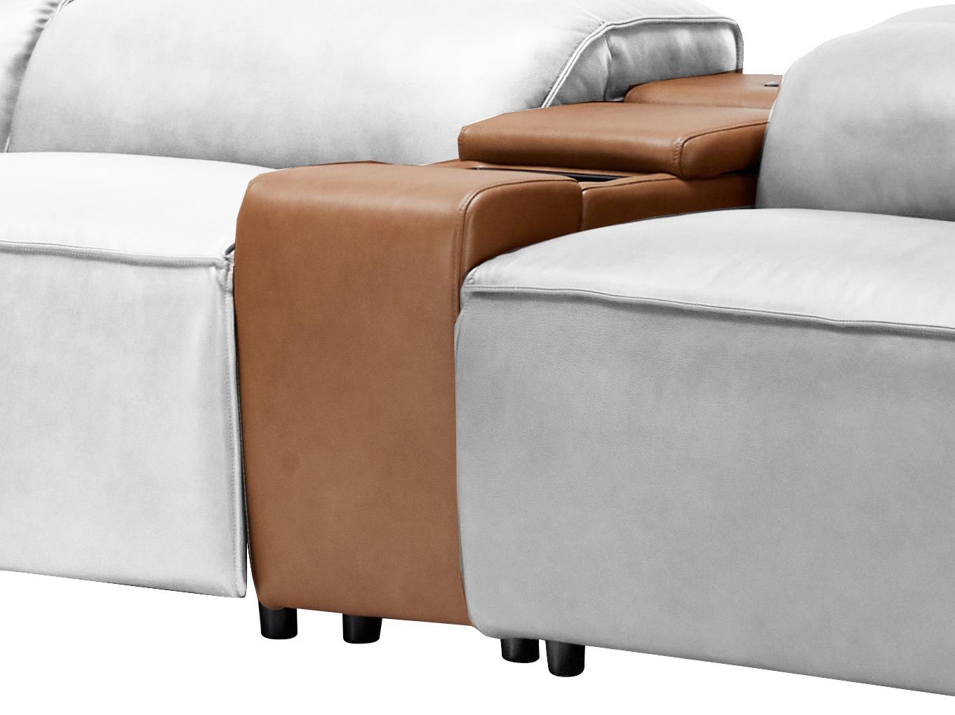 Leather Italia USA Uptown Console W- 2X Hidden Cup Holders Stora