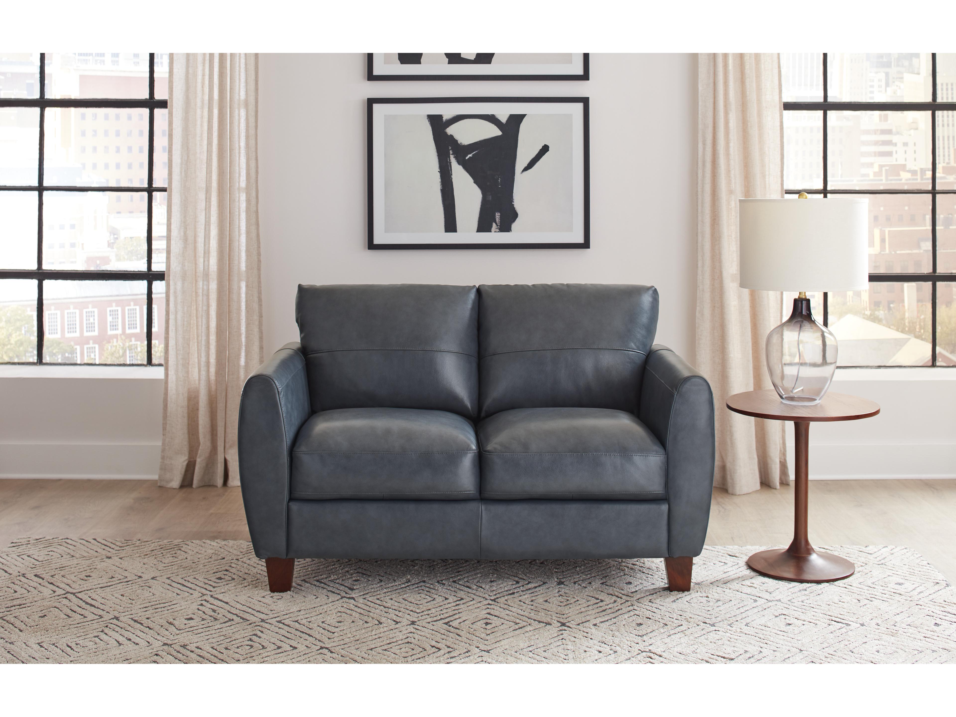 Leather Italia USA Traverse Loveseat 177147 Ocean Blue Leather