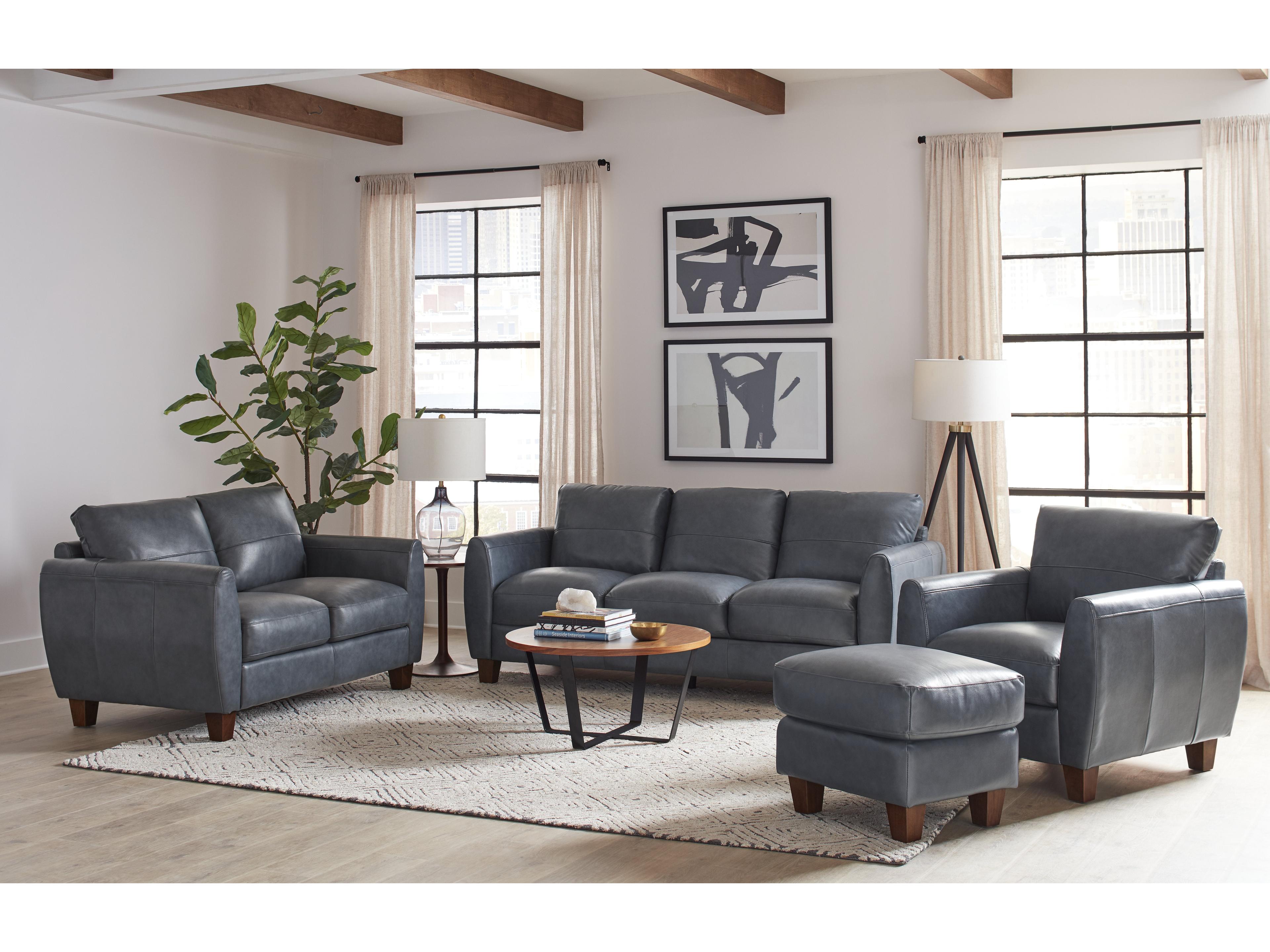 Leather Italia USA Traverse Loveseat 177147 Ocean Blue Leather