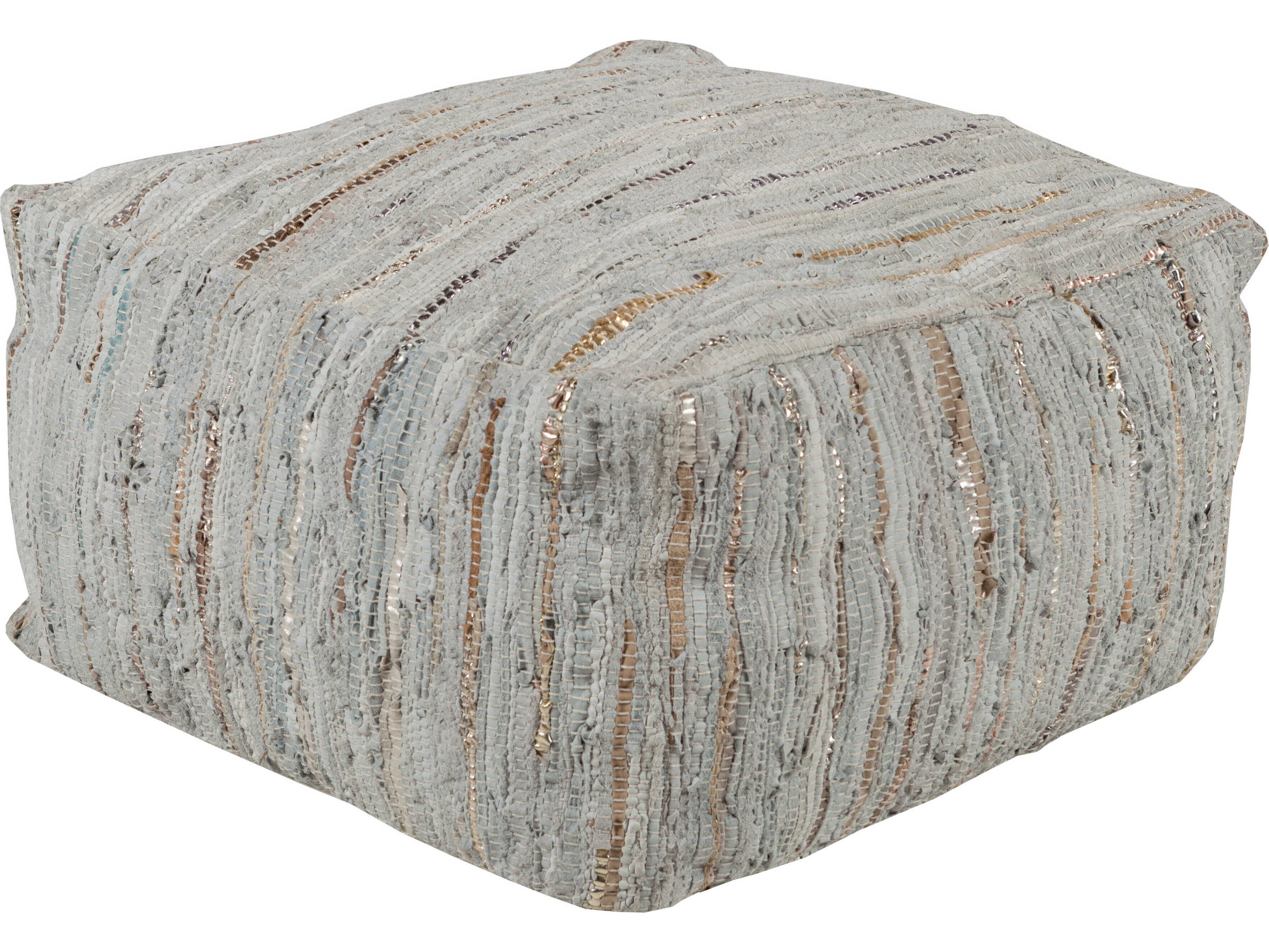 Livabliss by Surya Anthracite Ivory Pale Blue Metallic Silver White Upholstered Ottoman