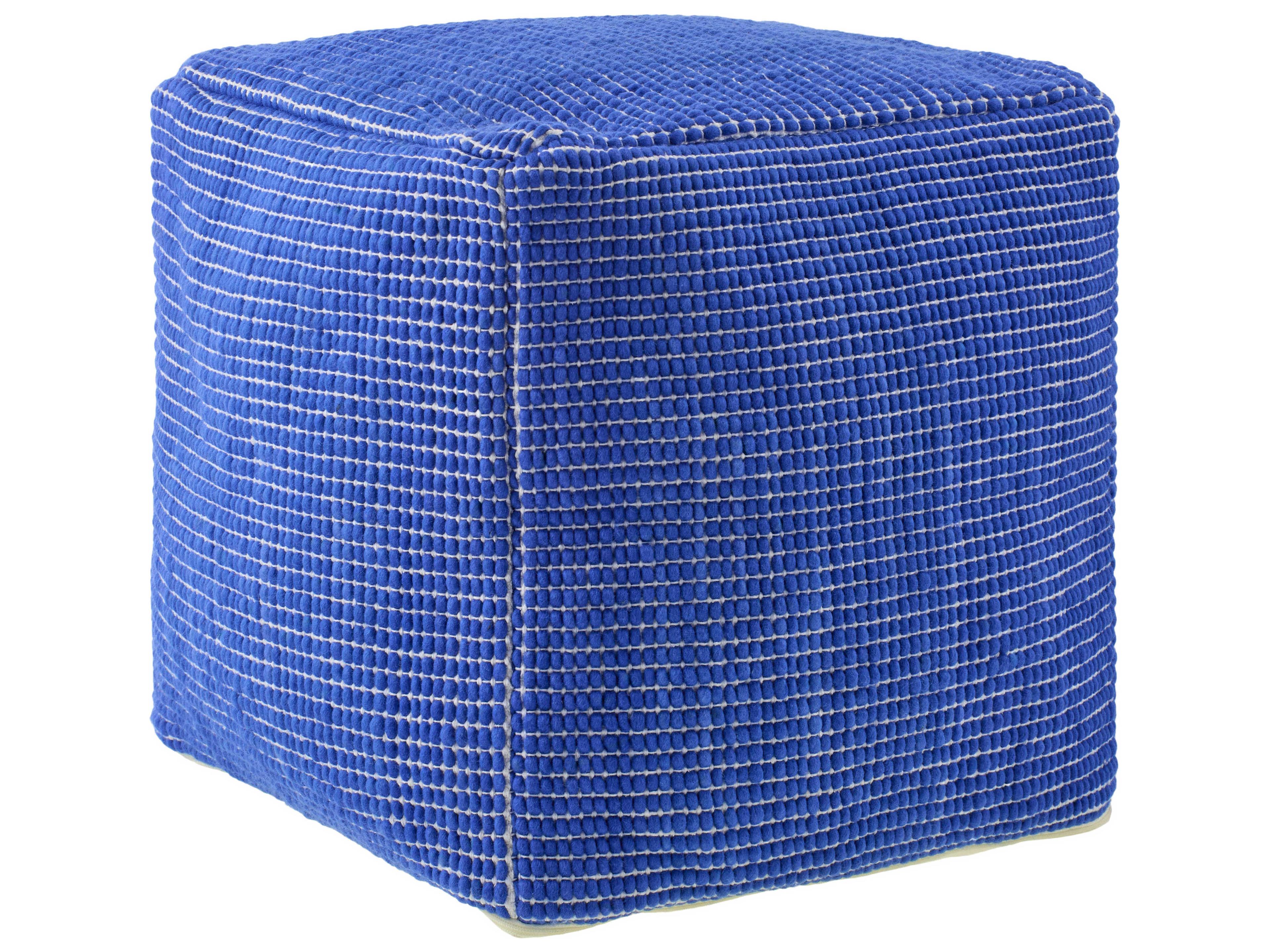 Livabliss by Surya Chunky Grid Azure Snow White Blue Upholstered Pouf
