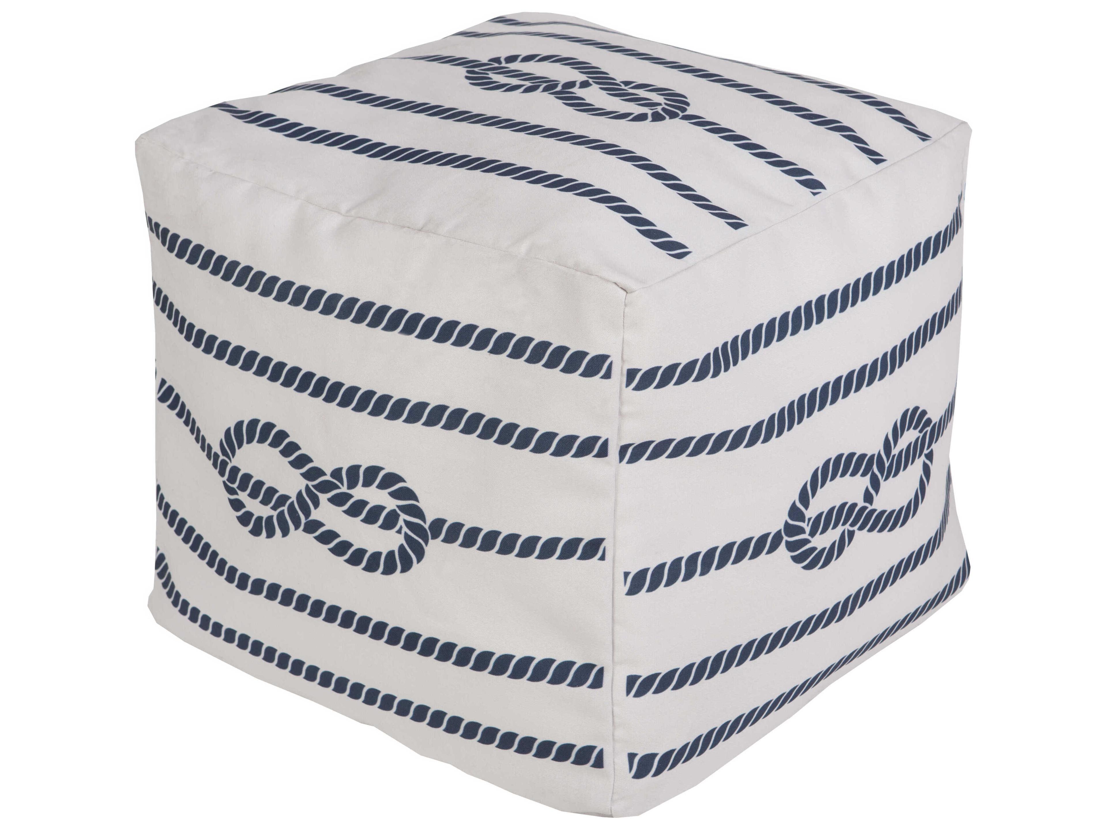 Livabliss by Surya Rain Navy Cream White Upholstered Pouf