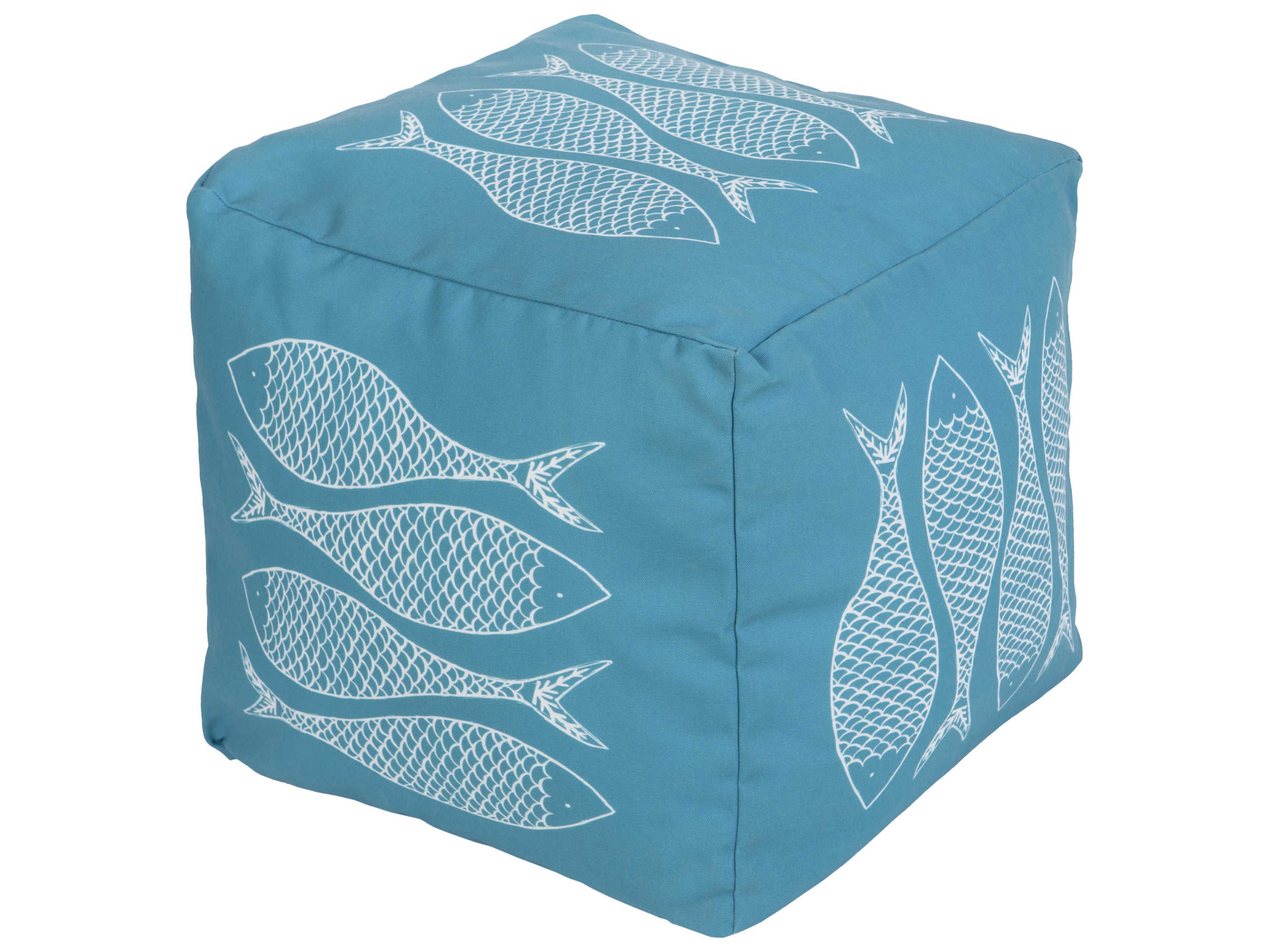 Livabliss by Surya Rain Aqua Blue Upholstered Pouf