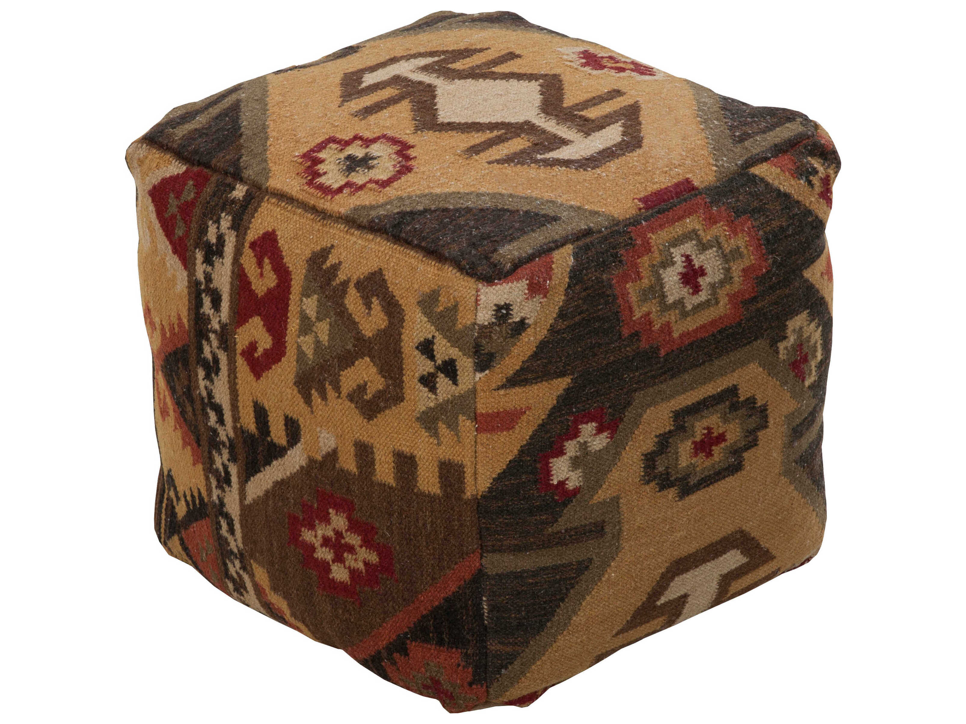 Livabliss by Surya Frontier Dark Brown Brick Red Amber Orange Upholstered Ottoman