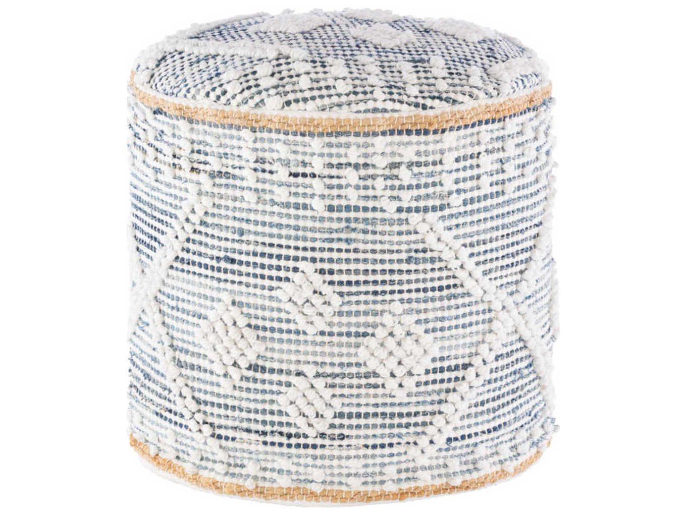 Livabliss by Surya Sydney White Denim Dark Blue Tan Upholstered Ottoman