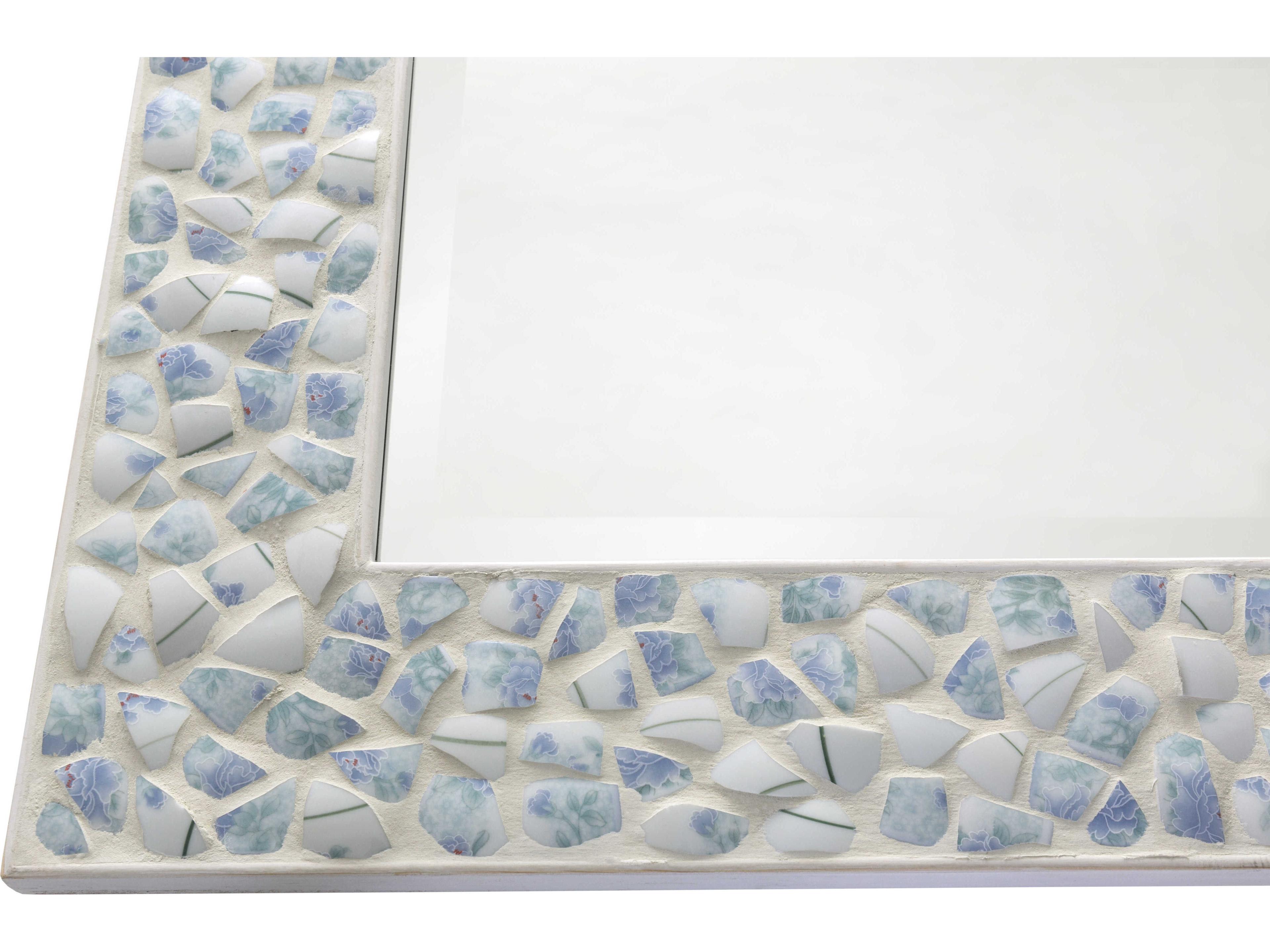 Livabliss by Surya Whitaker Natural Ivory Blue Rectangular Wall Mirror