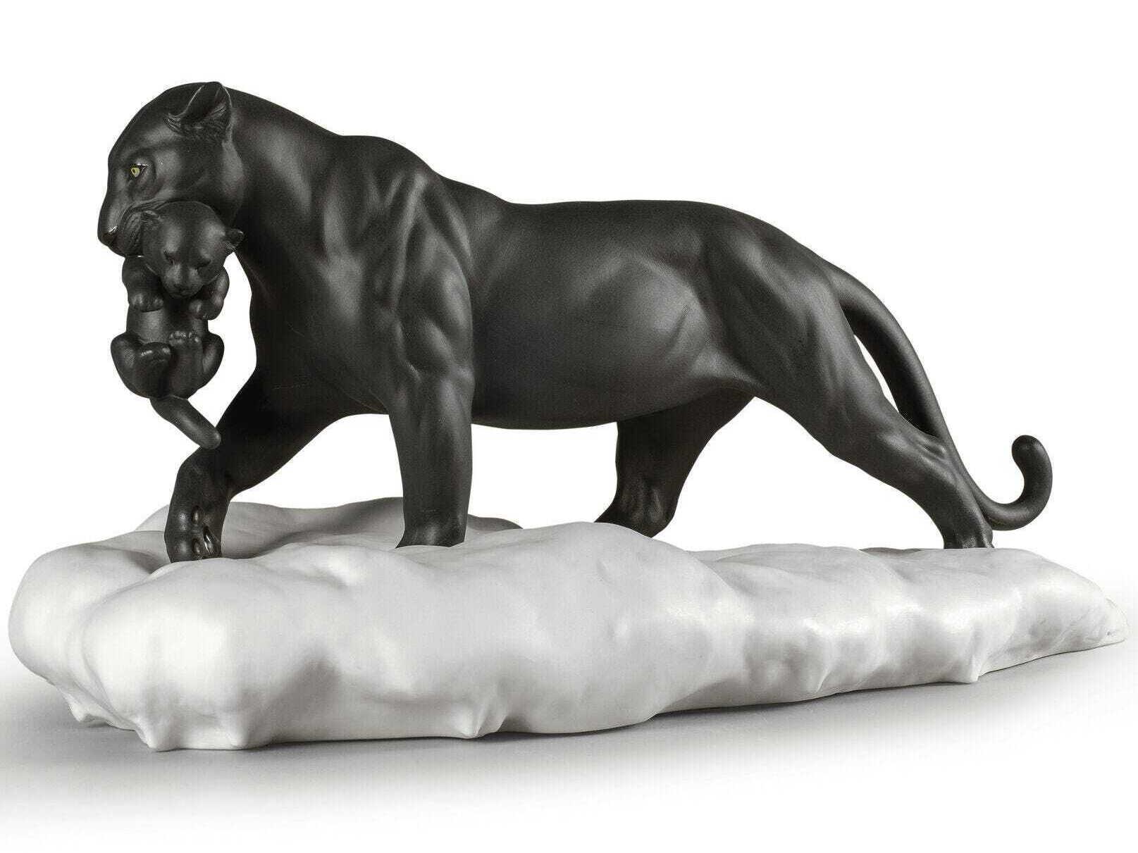 Lladro Black Panther with Cub Figurine