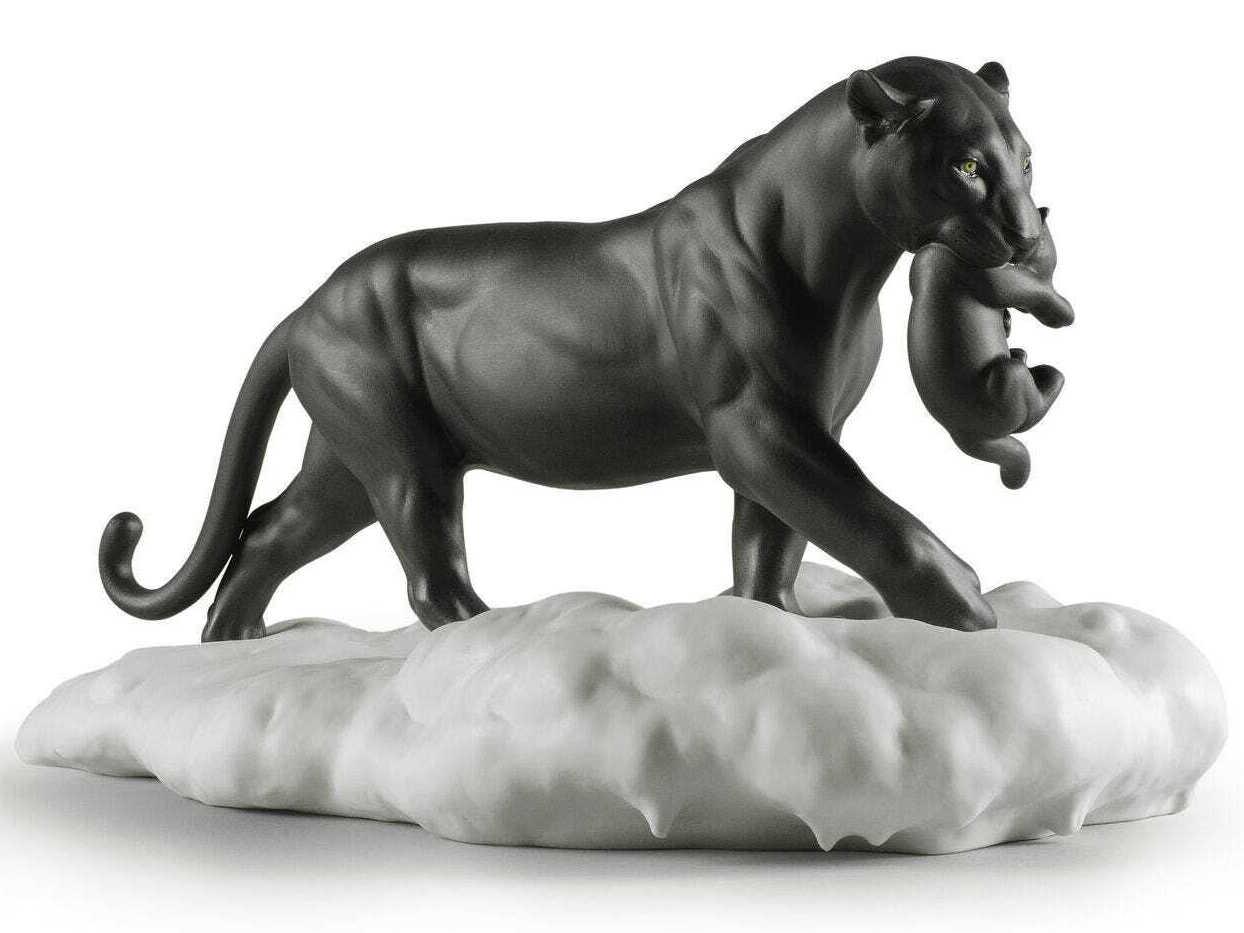Lladro Black Panther with Cub Figurine
