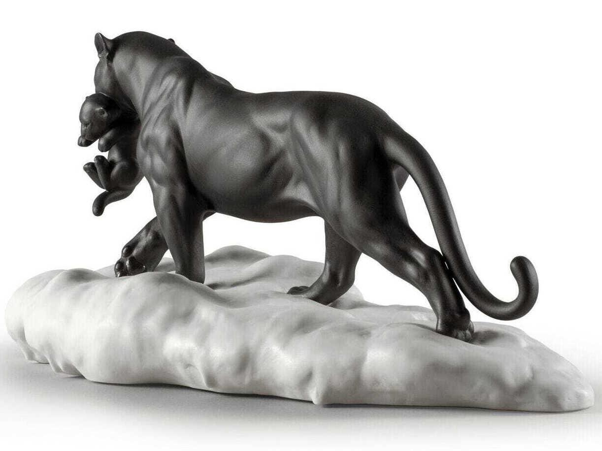 Lladro Black Panther with Cub Figurine